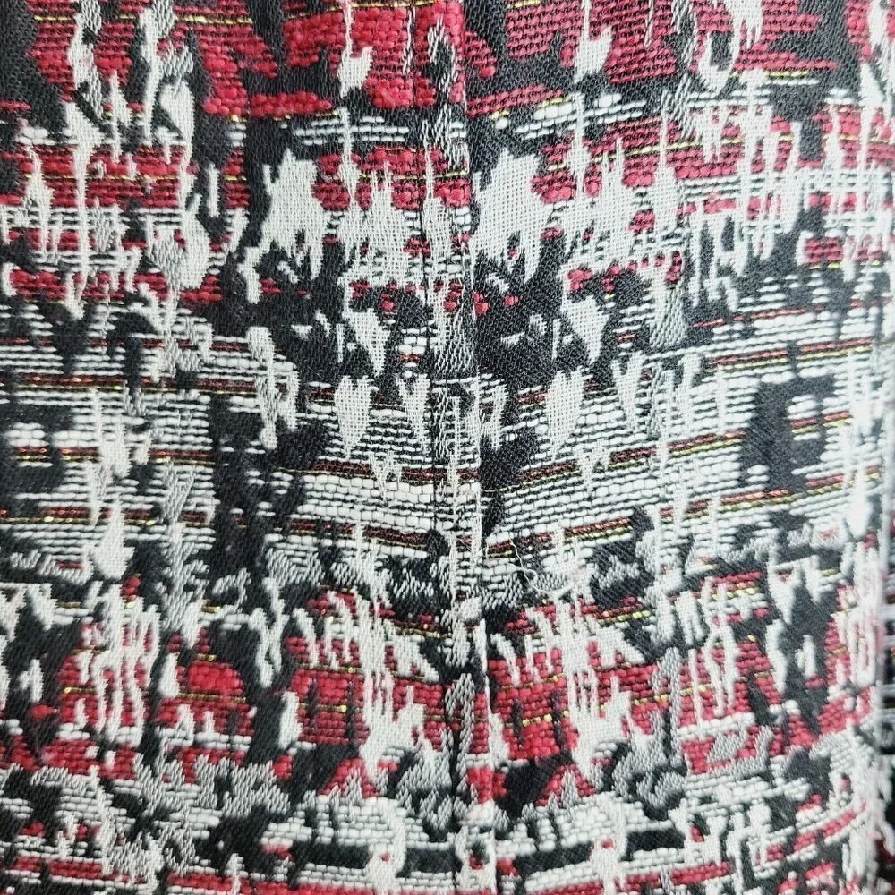 Christopher & Banks Sz Large Jacquard Open Front Jacket Embroidered Red Black